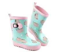 Pusheen The Cat Wellies Girls | Enfants Rose Menthe Vert Cartoon Cat Hearts Wellington Bottes | Chaussures de marche résistantes à l’eau Cadeaux