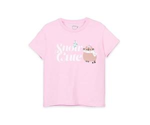Pusheen The Chat Noël T-Shirt Filles Neige Mignonne Chat Rose Top