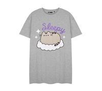 Pusheen Vêtements de nuit pour femme | Chemise de nuit grise à manches courtes avec motif endormi | Vêtement de nuit mignon pour femme | Ensemble de pyjama doux et confortable | Débarrassez-vous avec