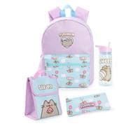 Pusheen Ensemble de sac à dos Girls | Sac à dos bleu et rose pour enfants 4 pièces avec sac d’école, étui, sac à lunch et bouteille d’eau | Chaton chat graphique complet assorti ensemble