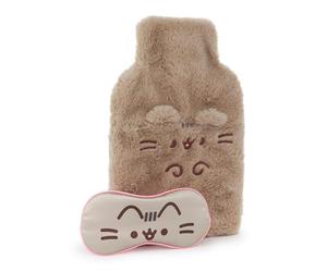 Pusheen Womens bouillotte et masque pour les yeux | Dames & filles marron fourrure coussin chauffant & Satin vêtements de nuit couverture des yeux cadeau bundle