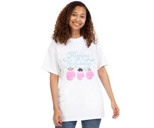 Pushen The Chat Noël t-Shirt Womens joyeuses fêtes Top Blanc