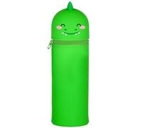 PUSHI Store Trousse Ecole 2 en 1 en Silicone Souple Kawaii, Dinosaure Vert Porte-Plume, Fermeture Eclair en Silicone,Pochette de Stylo,Crayons,Étui en Silicone Fournitures Scolaires de Grande capacité