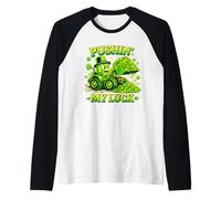 Pushin' My Luck Shamrock Tractor St Patricks Day Manche Raglan