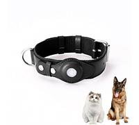 PUSHY.D AirTag Chiens Cuir Collier pour Chats en Cuir Artificiel Souple Durable Intelligent et Antiperte Collier de Protection AirTag Réglable pour Petits Moyens et Grands Chiens(Noir, S)