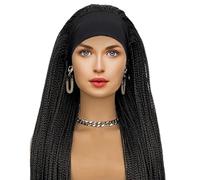 Pusines de bande tressé 26 '' Long Black Wig avec bande de soie glace, perruques tressées à trois brins pour femmes