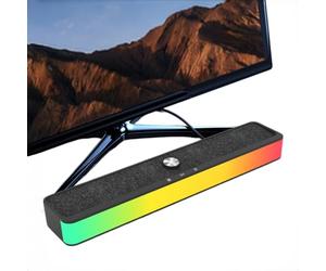 PUSOKEI Barre de Son de Bureau RVB, Haut-Parleur Stéréo HiFi avec Barre D'éclairage Dynamique, Port Auxiliaire Bluetooth 6.0 et 3,5 Mm pour Ordinateur de Bureau, Ordinateur Portable et