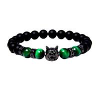 PUSOKEI Bracelet en Perles avec Breloque Tête de Loup, Pierre de Lave, Anti-anxiété, énergie, pour (Un tigre vert FD4416)