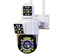 PUSOKEI Caméra de sécurité Extérieure à Triple Objectif, Caméra de sécurité PTZ 360° WiFi, Trois Caméras en Une, Détection Humaine AI, Partage à Distance D'application (Prise UE)