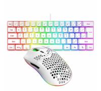 PUSOKEI Clavier de Jeu Filaire et Combo de Souris, Clavier et Jeu de Souris rétro-éclairé RVB, Compact 61 Touches, 28IPS 125Hz 6400dpi Optique Programmable, pour PC (Ensemble Blanc)