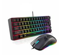 PUSOKEI Clavier de Jeu Filaire et Combo de Souris, Clavier et Jeu de Souris rétro-éclairé RVB, Compact 61 Touches, 28IPS 125Hz 6400dpi Optique Programmable, pour PC (Ensemble Noir)