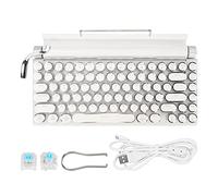 PUSOKEI Clavier de Machine à écrire Rétro, Clavier de Jeu Mécanique à 83 Touches Rétroéclairé Bleu, Capuchon Rond Maître BT 5.0 FN, pour Ordinateur de Bureau et Ordinateur Portable (Blanc)