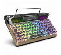 PUSOKEI Clavier Mécanique de Machine à écrire Rétro, 2,4 G/BT5.0/USB Tri Mode, Claviers D'ordinateur 83 Touches avec Repose-Main Ergonomique, Rétroéclairage RVB, Commutateurs Bleu