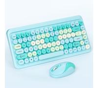 PUSOKEI Clavier sans Fil et Combo de Souris, Clavier USB Retro USB Retro 2,4 GHz avec de Jolies Touches Rondes, Une Taille Pleine Grandeur Ergonomique pour Ordinateur Portable (Bleu Brumeux)
