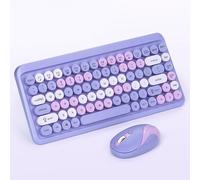 PUSOKEI Clavier sans Fil et Combo de Souris, Clavier USB Retro USB Retro 2,4 GHz avec de Jolies Touches Rondes, Une Taille Pleine Grandeur Ergonomique pour Ordinateur Portable (Violet fumé)