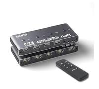 PUSOKEI Commutateurs KVM HDMI 4x1 4K 60 Hz pour 4 Ordinateurs Partageant 1 Moniteur, Commutateur Multiviewer Quad HDMI avec 4 Ports USB 2.0, Vue Rapide pour Appareil Photo, PC,
