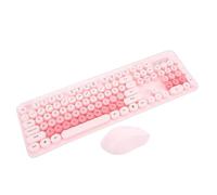PUSOKEI Joli Clavier et Souris sans Fil, 104 Touches Rondes de Style Machine à écrire Rétro, Souris Silencieuse, avec pavé Numérique et Touches de Raccourci Multimédia, pour PC (Pink)