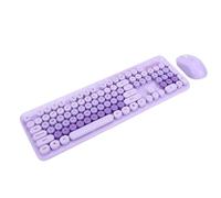 PUSOKEI Joli Clavier et Souris sans Fil, 104 Touches Rondes de Style Machine à écrire Rétro, Souris Silencieuse, avec pavé Numérique et Touches de Raccourci Multimédia, pour PC (Purple)