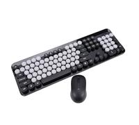 PUSOKEI Joli Clavier et Souris sans Fil, 104 Touches Rondes de Style Machine à écrire Rétro, Souris Silencieuse, avec pavé Numérique et Touches de Raccourci Multimédia, pour PC (Black)