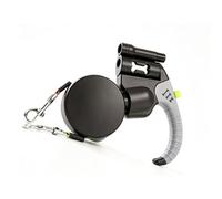 PUSOKEI Laisse Double Rétractable pour Chien avec Support pour Sac à Déjections Canines |Lumière LED, Frein à Une Main pour Deux Chiens, Marche en Plein Air (Black)