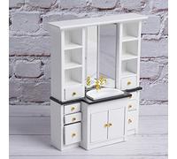 PUSOKEI Mini Meuble Lavabo en Bois Blanc 1/12 pour Maison de Poupée, | Miniature Bathroom Basin Cabinet, Dollhouse Kitchen Decor, 1/12 Scale Accessory, with Wood Finish