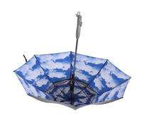PUSOKEI Parapluie du Soleil de Ventilateur de Pulvérisation, Double Couche Protéger le Parasol Rechargeable pour le Voyage (Nuages blancs du ciel bleu)
