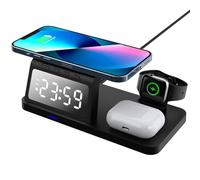 PUSOKEI Station de Recharge sans Fil avec Réveil, Support de Chargeur Multiple 3 en 1 pour Téléphone, Montre, écouteurs, Charge Rapide 15W