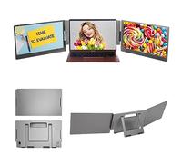 PUSOKEI Triple Moniteur Portable 14 Pouces, Extension Double écran FHD 1080P HDR IPS pour Ordinateurs Portables de Moins de 15,6 Pouce, Multitâche, Angle Dede 178°,Support Réglable (X90