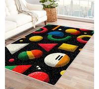 PUSRDEO Tapis Art Numérique Symétrique Fantastique GéOméTrie pour Salon, Chambre, Bureau, Antidérapant, Lavable Machine, Durable, Bas Pile(Noir)-60x90cm