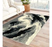 PUSRDEO Tapis Art Numérique Symétrique Fantastique OcéAn pour Salle À Manger, Entrée, Bureau, Lavable, Longue Vie(Blanc)-90x120cm