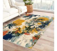 PUSRDEO Tapis au Design de Jardin Fleuri Eau De Mer Doux Au Toucher pour Zone Méditation Bibliothèque Décoration(Multicolore)-120x150cm