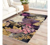 PUSRDEO Tapis au Design de Jardin Fleuri Fleur pour Chambre, Bureau, Cuisine, Anti-Dérapant, Pile Basse, Longue Durée(Pourpre)-120x150cm