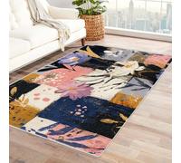 PUSRDEO Tapis au Design de Jardin Fleuri Fleur Usage Appartement, Bureau, Cuisine, Résistant, Lavable Machine(Bleu)-120x150cm