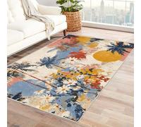 PUSRDEO Tapis au Design de Jardin Fleuri Fleur Usage Intérieur, Cuisine, Bureau, Antidérapant, Facile Nettoyer, Dense(Bleu)-120x150cm