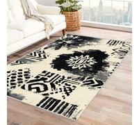 PUSRDEO Tapis avec Impression Florale Artistique Ikat pour Pièces Vie, Bureau, Cuisine, Résistant Usure, Lavable(Blanc)-210x270cm