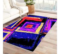 PUSRDEO Tapis d'art aux Motifs Non Figuratifs Géométrie Usage Intérieur, Cuisine, Bureau, Pile Courte, Antidérapant(Bleu)-120x180cm