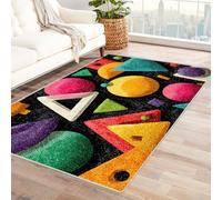 PUSRDEO Tapis Design Symétrique Art Végétal GéOméTrie Usage Bureau, Salle À Manger, Couloir, Non Délavé, Antiglisse, Épais(Noir)-120x150cm