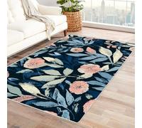 PUSRDEO Tapis Digital Design Plantes Fantastique Feuillage Tapis Intérieur, Cuisine, Salle De Bain, Pile Courte, Durable, Entretien Simple(Bleu)-210x300cm