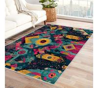 PUSRDEO Tapis d'Intérieur aux Couleurs Éclatantes Paradis De La GéOméTrie Tapis Durable, Salon, Salle À Manger, Lavable Machine, Confort Pieds(White)-150x210cm