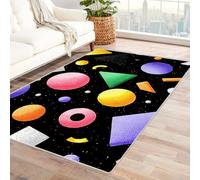 PUSRDEO Tapis Fantaisie Plantes Art Digital GéOméTrie pour Zones Passantes, Salon, Bureau, Lavable, Séchage Rapide, Solide(Noir)-90x150cm