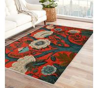 PUSRDEO Tapis Fantaisie Végétal Symétrique Numérique Feuillage pour Zones Passantes, Salon, Bureau, Lavable, Séchage Rapide, Solide(Bleu)-210x300cm