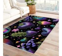 PUSRDEO Tapis Fantaisie Végétal Symétrique Numérique Fraise pour Pièces Vie, Bureau, Cuisine, Résistant Usure, Lavable(Pourpre)-180x270cm