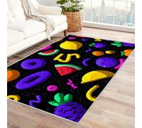 PUSRDEO Tapis Géométrique Multicolore Caricature pour Zones Passantes, Salon, Bureau, Lavable, Séchage Rapide, Solide(Noir)-180x240cm