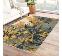 PUSRDEO Tapis Macro Motif Plantes Fantastique Bambou Doux Au Toucher pour Zone Méditation Bibliothèque Décoration(Blanc)-150x240cm