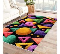 PUSRDEO Tapis Macro Motif Plantes Fantastique GéOméTrie Tapis D'Intérieur, Cuisine, Entrée, Dos Caoutchouc, Résistant, Facile Nettoyer(Noir)-120x150cm