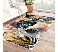 PUSRDEO Tapis Moderne à Imprimé Fleuri et Artistique Tropique pour Salon, Chambre, Bureau, Antidérapant, Lavable Machine, Durable, Bas Pile(Blanc)-120x150cm