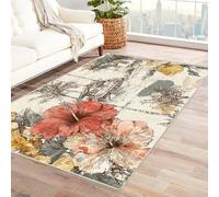 PUSRDEO Tapis Moderne à Imprimé Fleuri et Artistique Tropique pour Zones Fréquentées, Couloir, Bureau, Non Pelucheux, Résistant(Blanc)-90x150cm