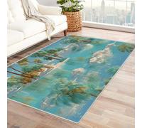 PUSRDEO Tapis Moderne à Imprimé Fleuri et Artistique Tropique pour Zones Passantes, Salon, Bureau, Lavable, Séchage Rapide, Solide(Bleu)-120x180cm