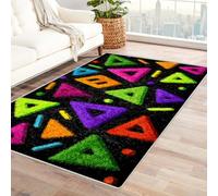 PUSRDEO Tapis Motif Géométrique Plantes Macro GéOméTrie Tapis Intérieur, Cuisine, Salle De Bain, Pile Courte, Durable, Entretien Simple(Noir)-210x300cm