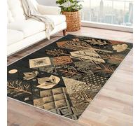 PUSRDEO Tapis Motif Symétrique Flore Digital ForêT Doux Au Toucher pour Zone Méditation Bibliothèque Décoration(Marron)-90x150cm